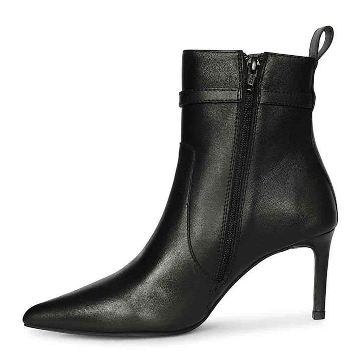 Saint Paige Gold Chain Black Leather Ankle Boots