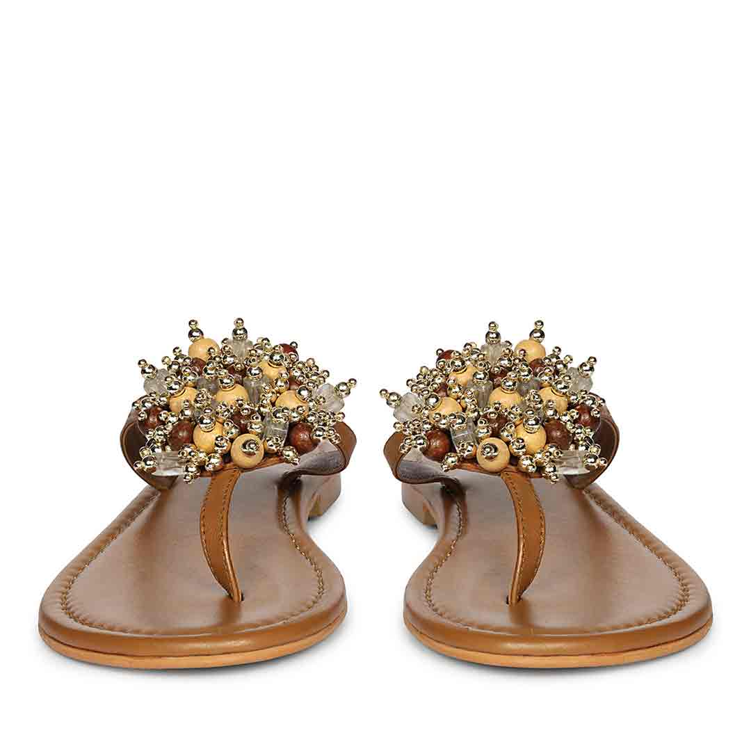 Saint Briony Jeweled Tan Leather Sandals