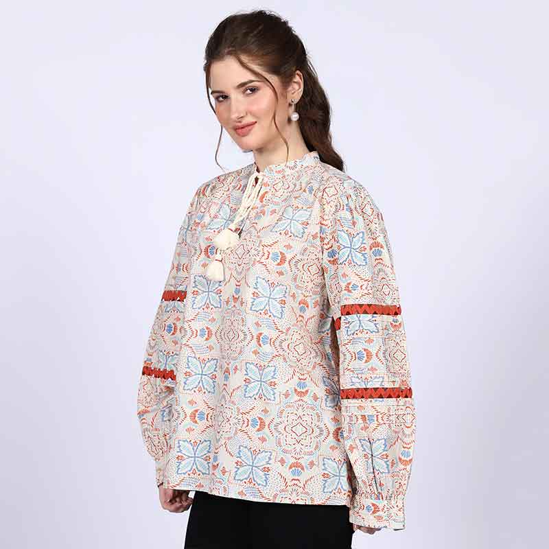Saint Stella Ivory Multicolour Cotton Poplin Top