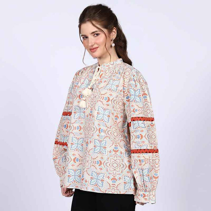 Saint Stella Ivory Multicolour Cotton Poplin Top