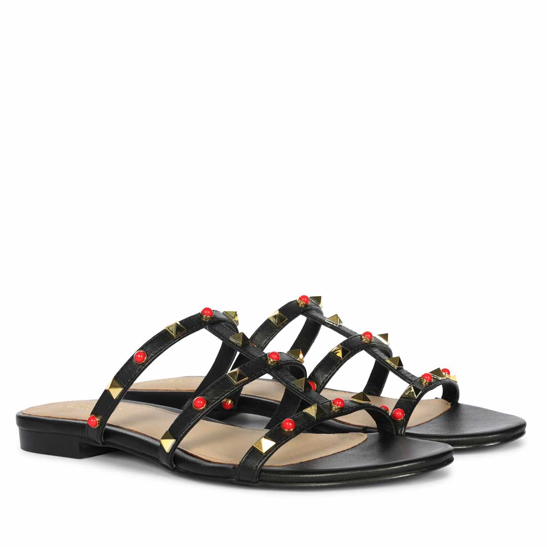 Saint Valene Studded Black Leather Flats