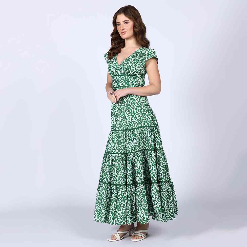 Saint Seraphina Green Tiered Cotton Voil Maxi Dress