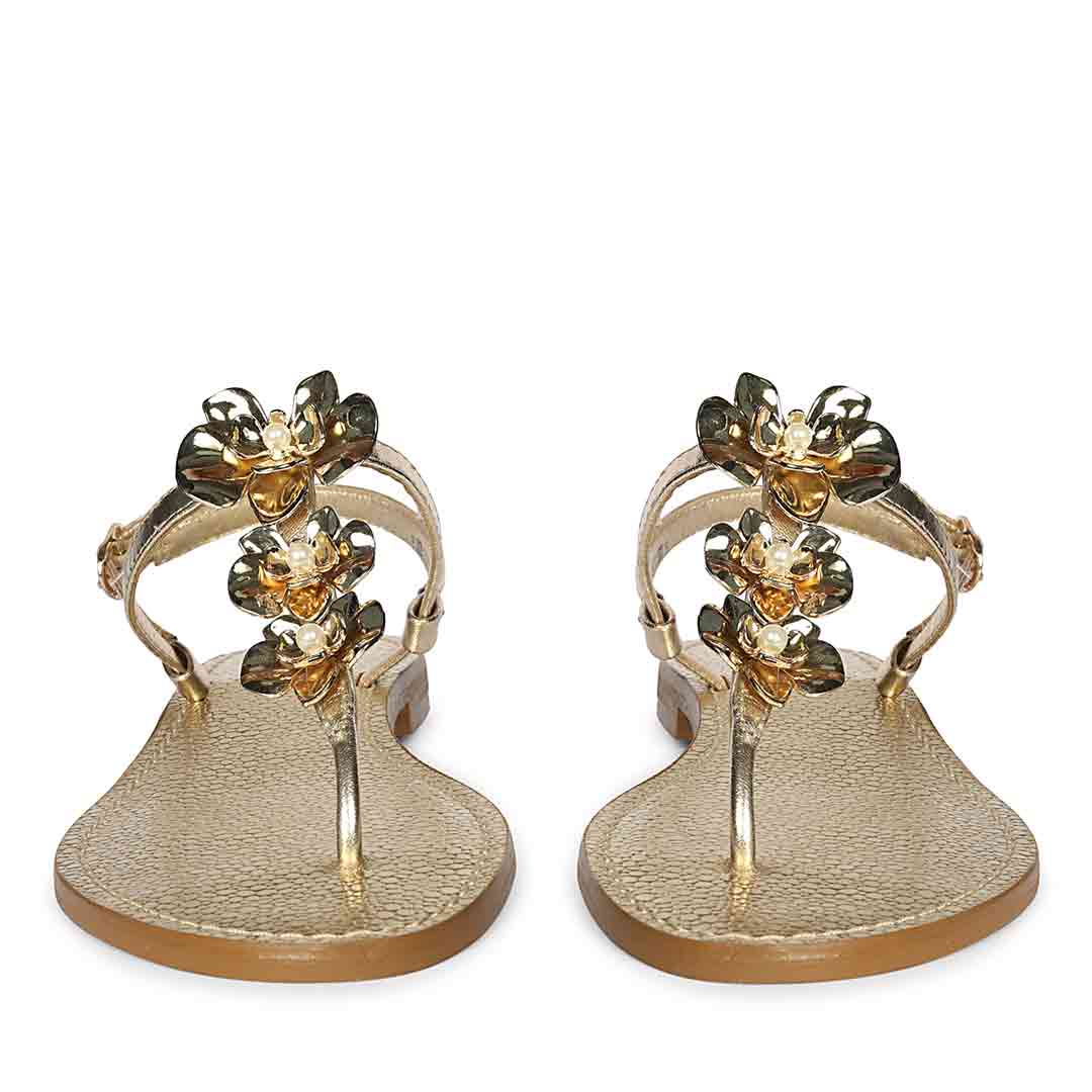 Saint Orion Flower Gold Metallic Leather Sandals