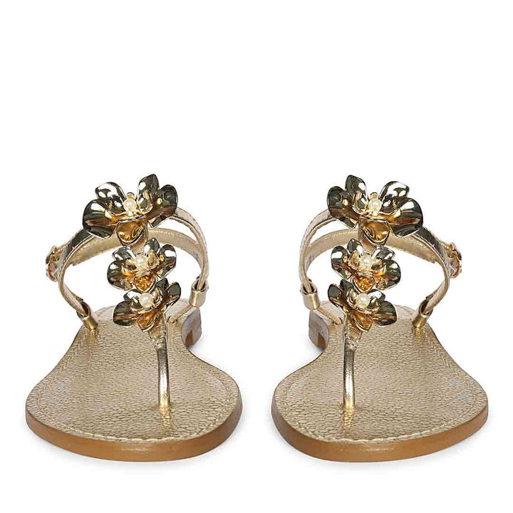 Saint Orion Flower Gold Metallic Leather Sandals