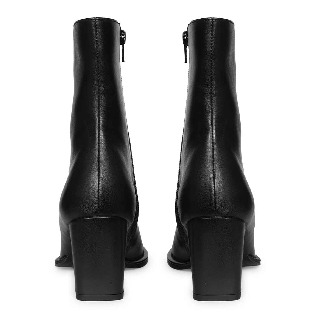 Saint Azalea Black Leather Mid-Heel Ankle Boots