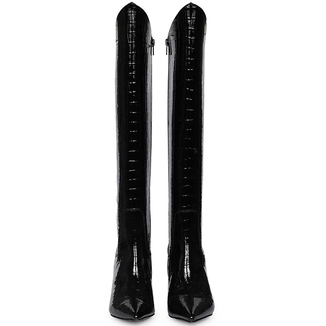Saint Myla Patent Croco-Embossed Knee High Leather Boots