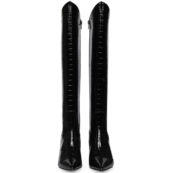 Saint Myla Patent Croco-Embossed Knee High Leather Boots