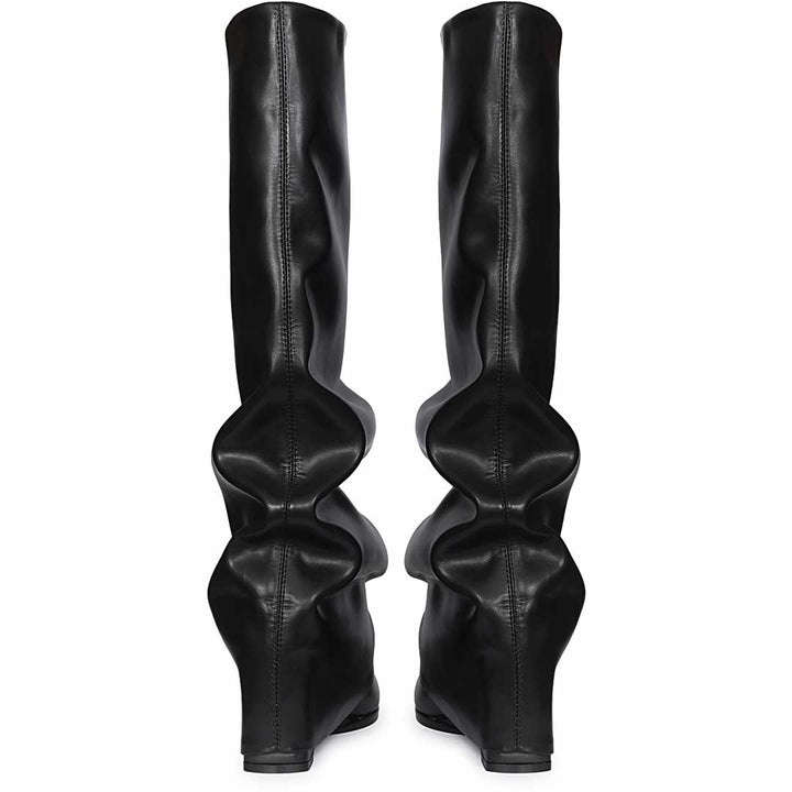 Saint Black Leather Wedge Long Boots