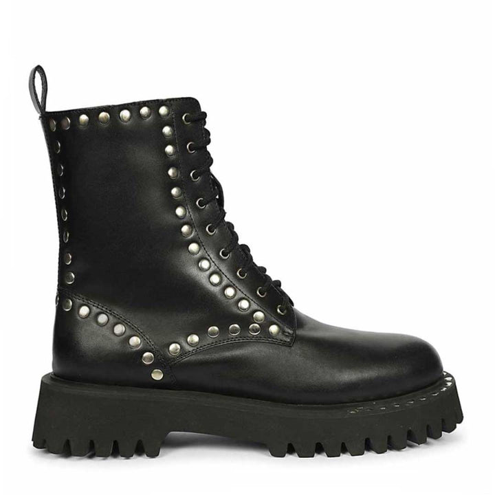 Saint Natalie Metal Studs Lace Up High Ankle Leather Boots