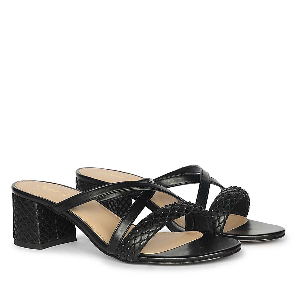 Saint Alessia Embellished Black Vegan Leather Block Heels