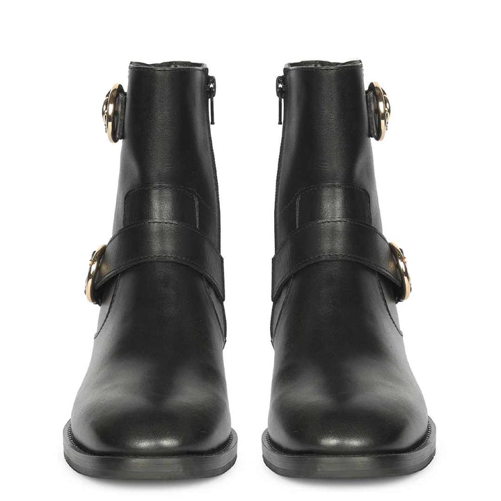 Saint Petra Double Buckle Black Leather High Ankle Boots