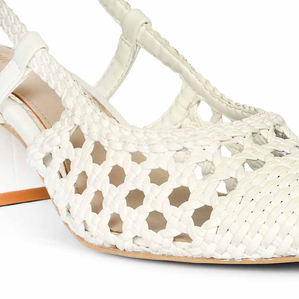 Saint White Woven Leather Block Heel