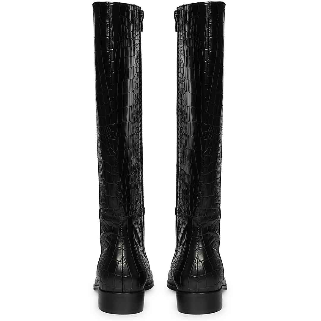 Saint Ada Black Vintage Croco-Embossed Knee-High Boots