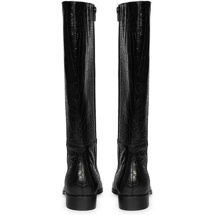 Saint Ada Black Vintage Croco-Embossed Knee-High Boots