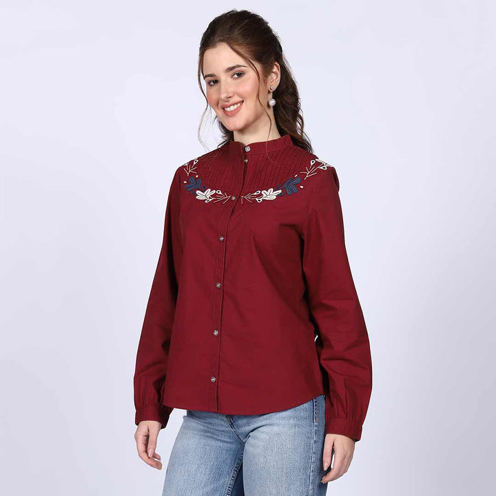 Saint Genevieve Red Cotton Poplin Stripe Top