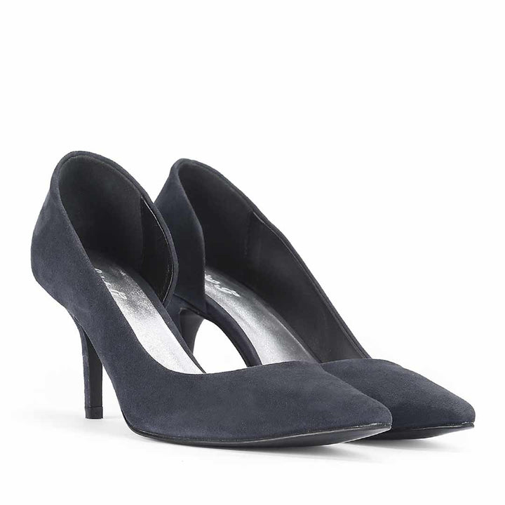 Saint Layla D’Orsay Cut Navy Suede Leather Pumps