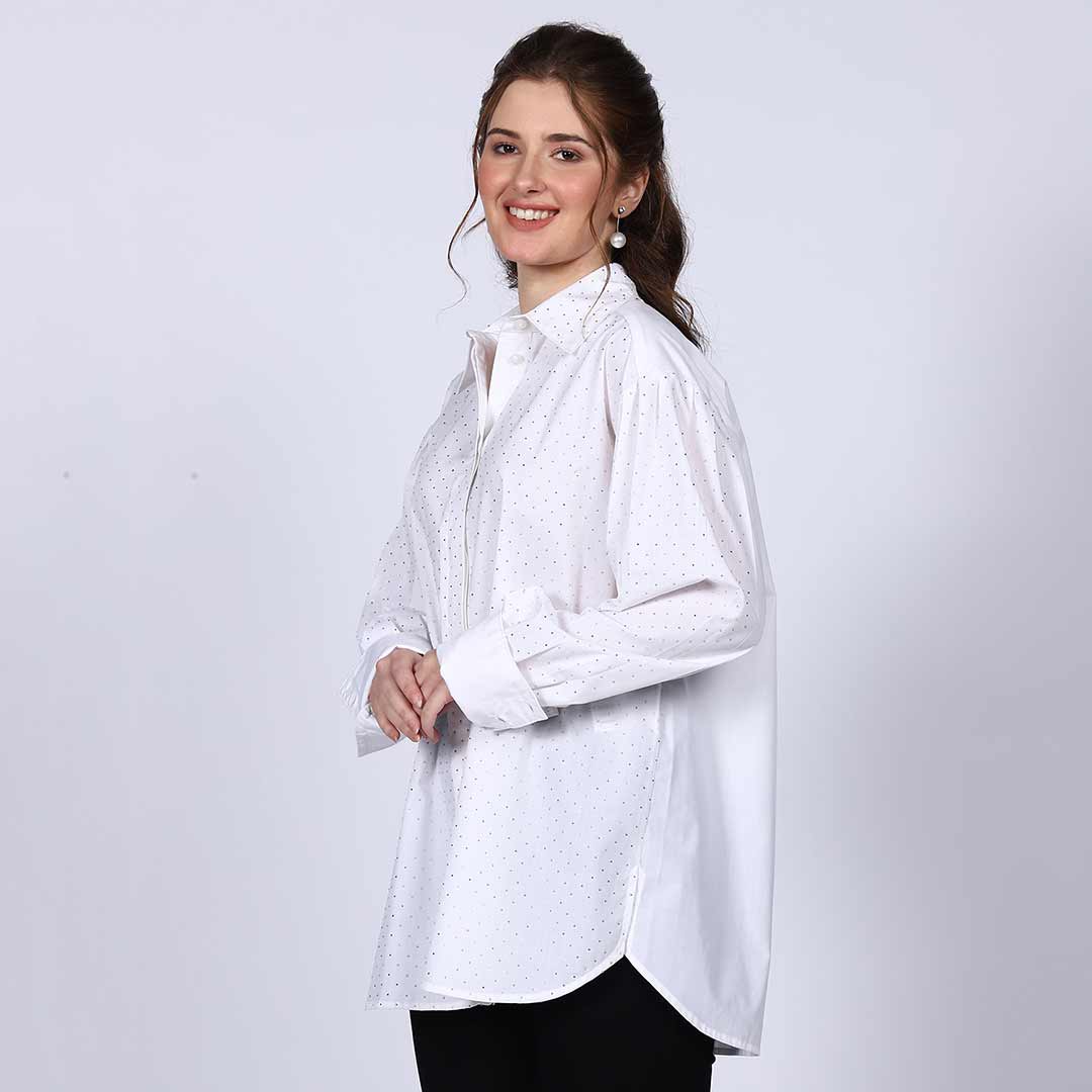 Saint Florence White Crystal Embellished Cotton Shirt