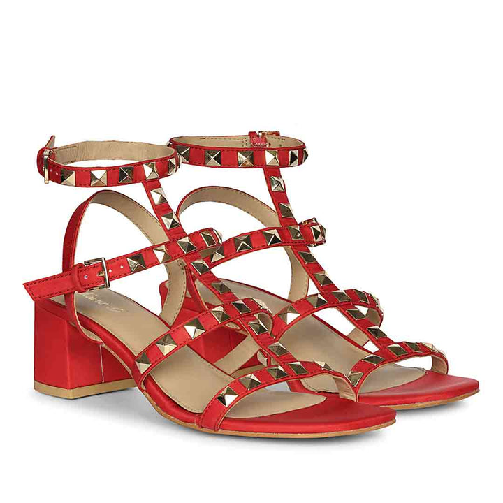 Saint Angela Metal Studded Double Buckle Red Heels