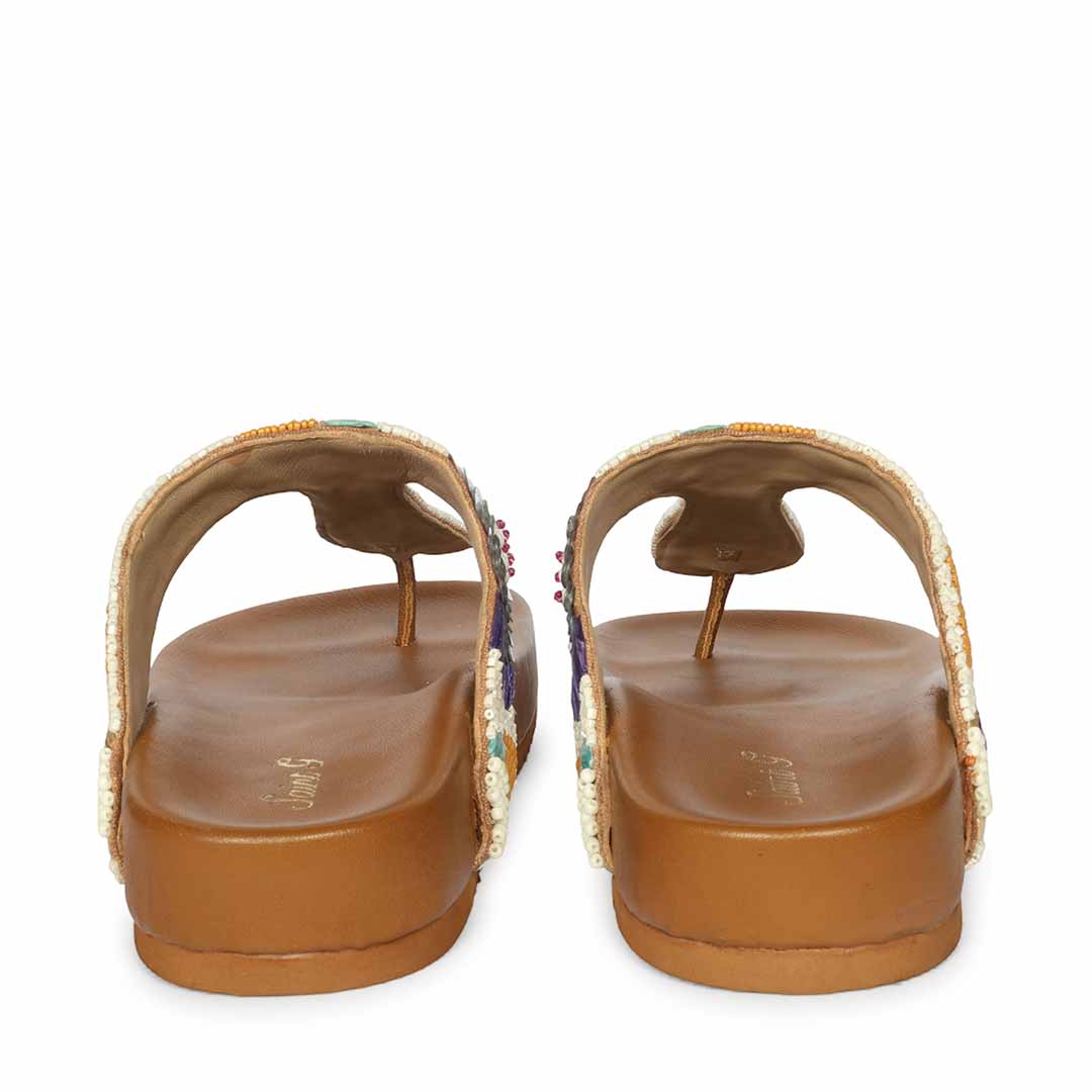 Saint Zaria Embroidered Tan Leather Thong Footbed