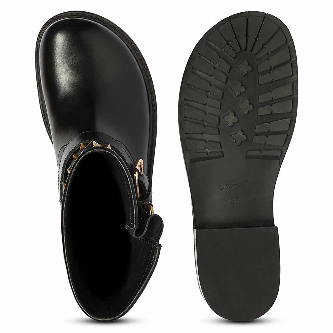 Saint Parker Pyramid Studs Black Leather Ankle Boots