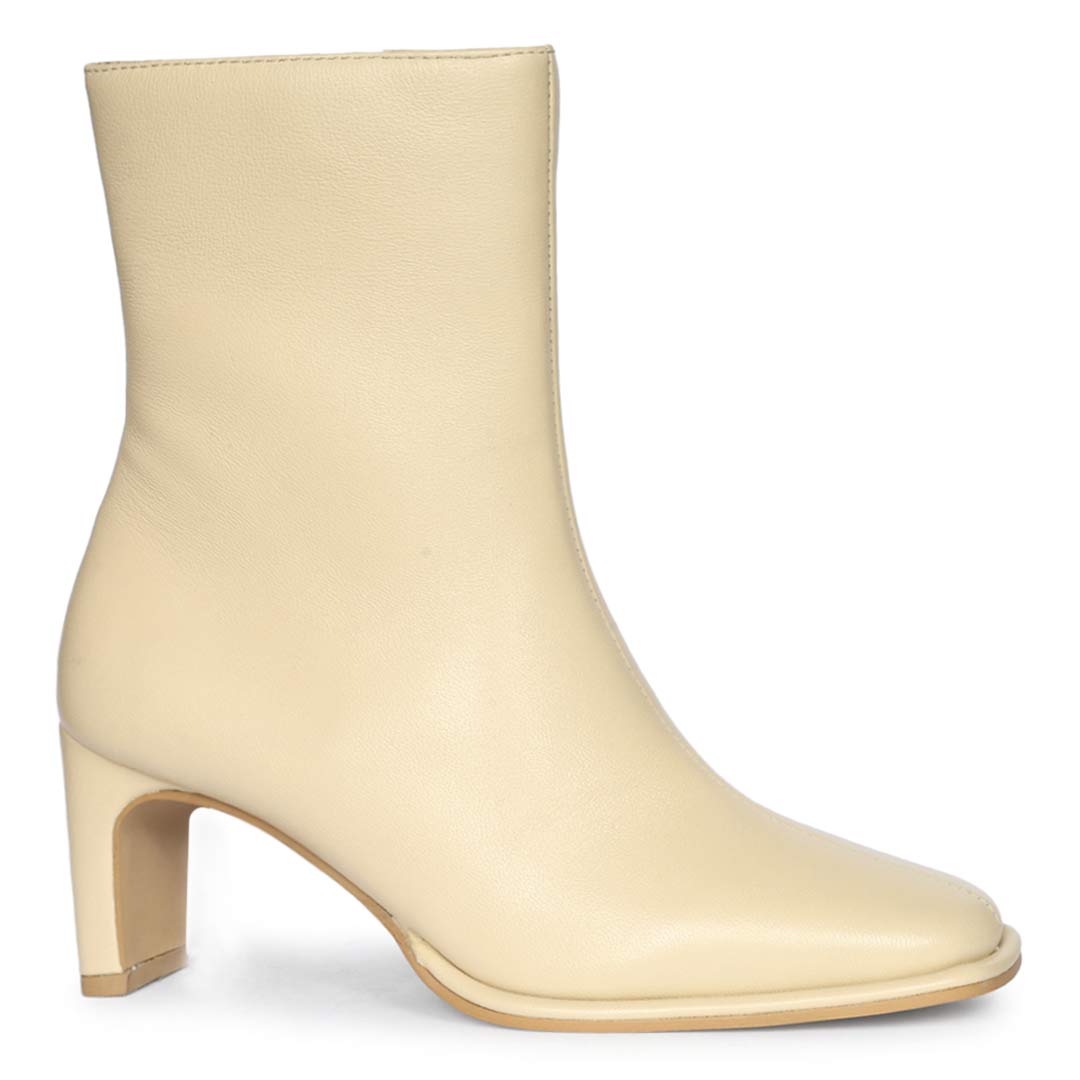 Saint Azalea Beige Leather Mid-Heel Ankle Boots