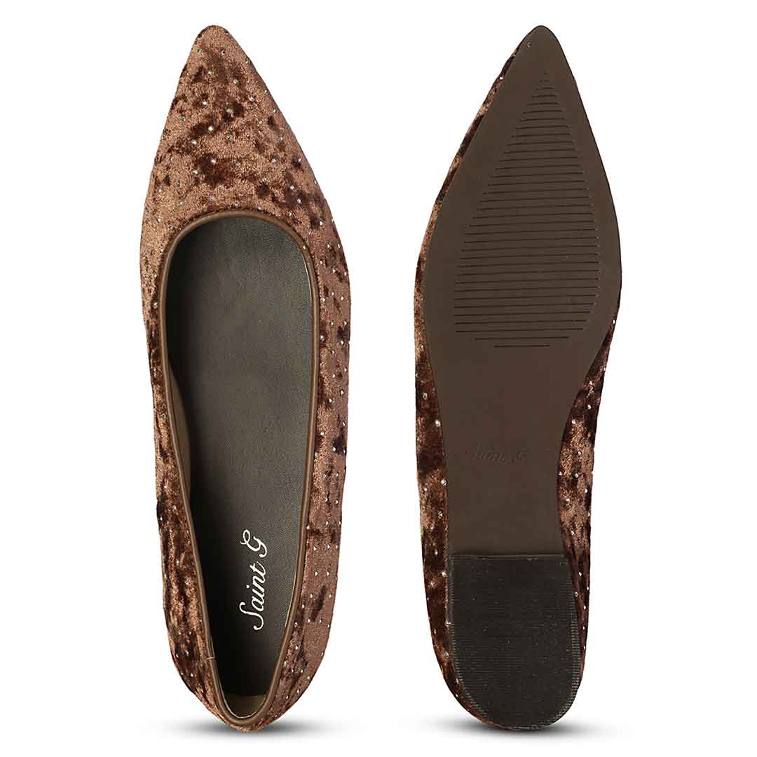 Saint Lilly Strass Brown Velvet Ballerinas