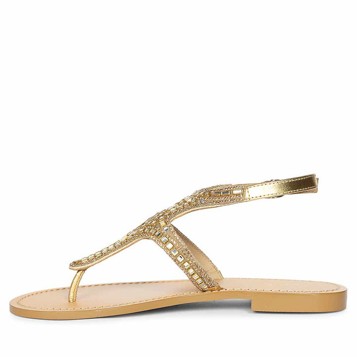 Saint Faith Embellished T-Strap Gold Leather Flats