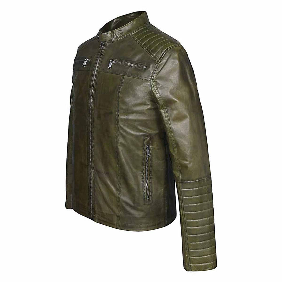 Saint Agostino Olive Leather Men's Cafe Racer Jackets