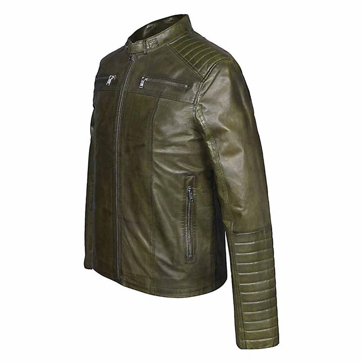 Saint Agostino Olive Leather Men's Cafe Racer Jackets