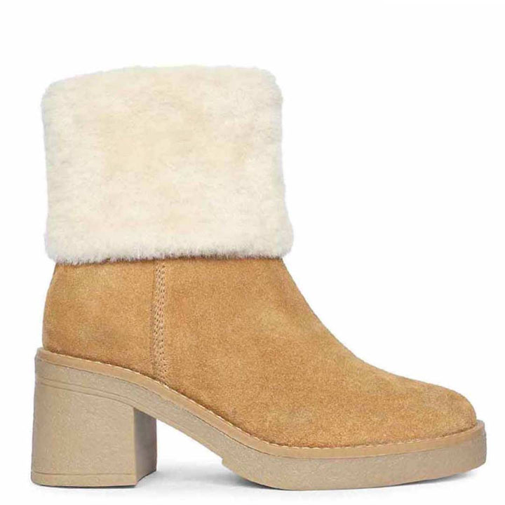 Saint Glacienne Tan Suede Leather Fur Cuff Ankle Boots