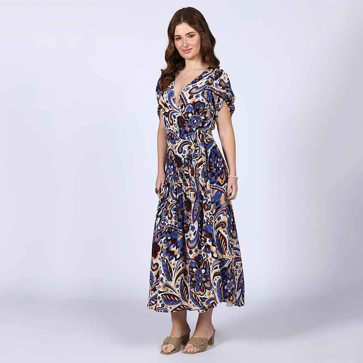 Saint Lily Blue Deep V-Neck Viscose Dress