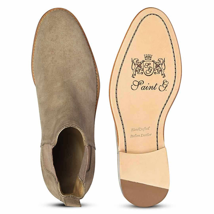 Saint Grimoald Beige Suede Chelsea boots