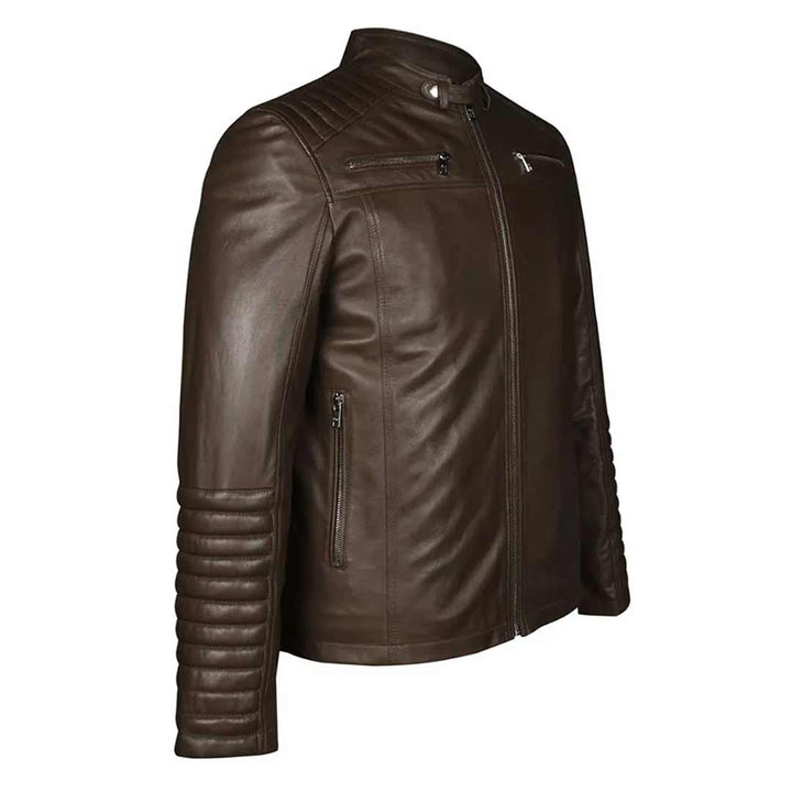Mens Brown Leather Cafe Racer Jacket