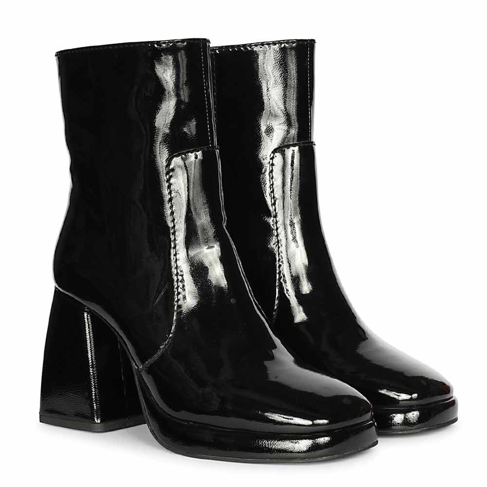 Saint Cordelia Black Crinkle Patent High Ankle Boots