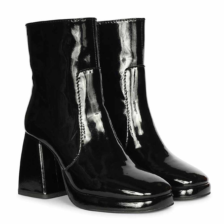 Saint Cordelia Black Crinkle Patent High Ankle Boots