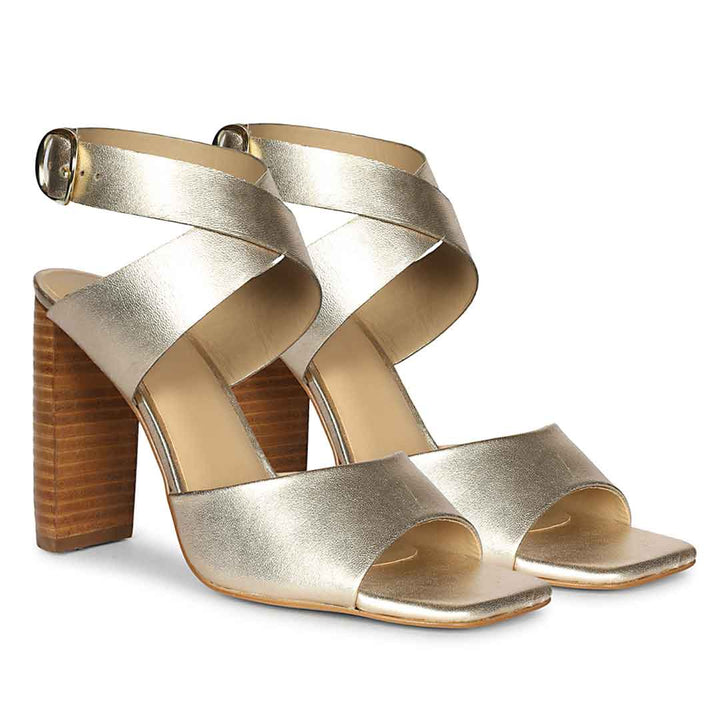 Saint Maelle Metallic Gold Leather Heels