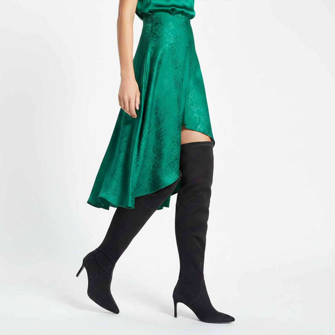 Saint Benoite Black Stretch Suede Thigh High Boots