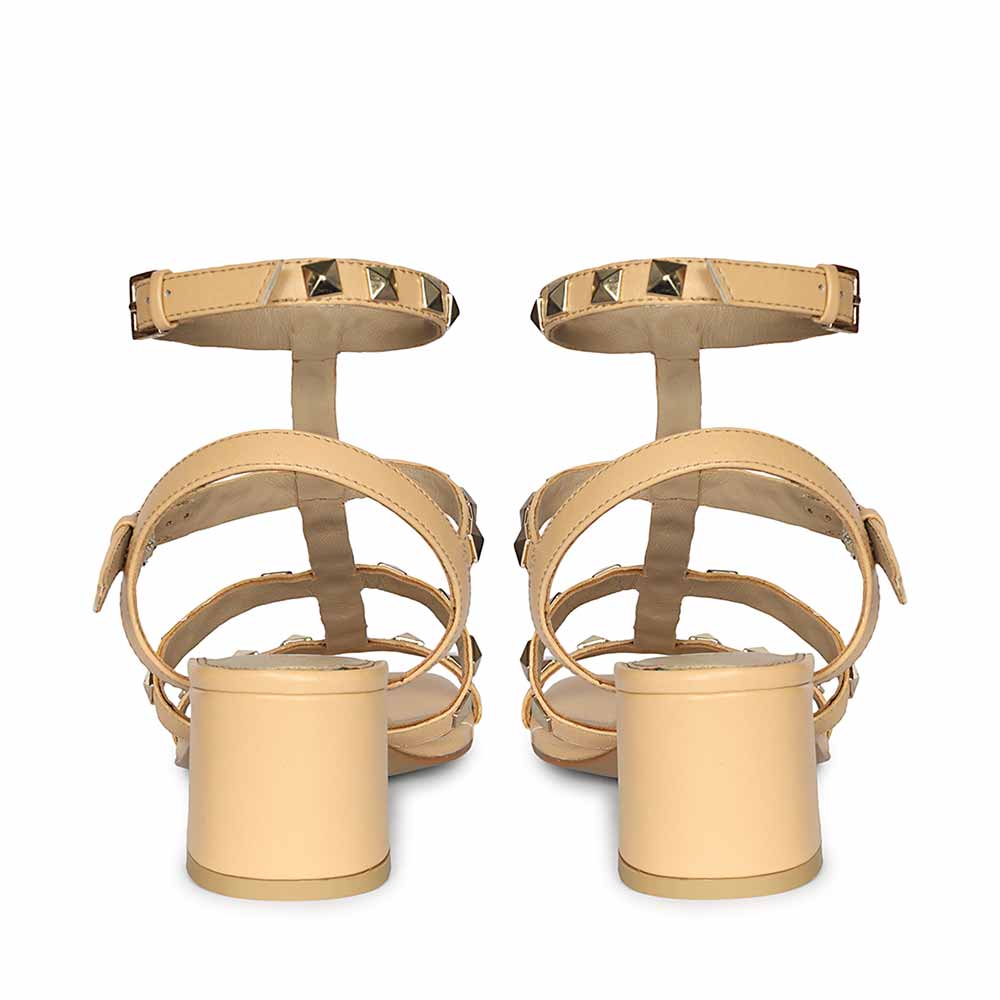 Saint Angela Gold Metal Double Buckle Porcini Block Heels