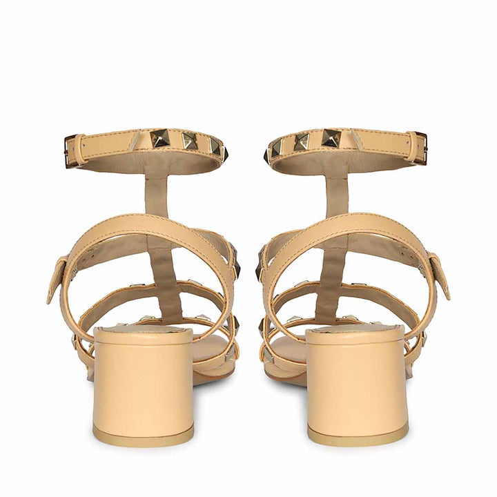 Saint Angela Gold Metal Double Buckle Porcini Block Heels