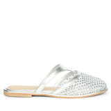 Saint Nerissa Crystal Mesh Silver Leather Mule Flats