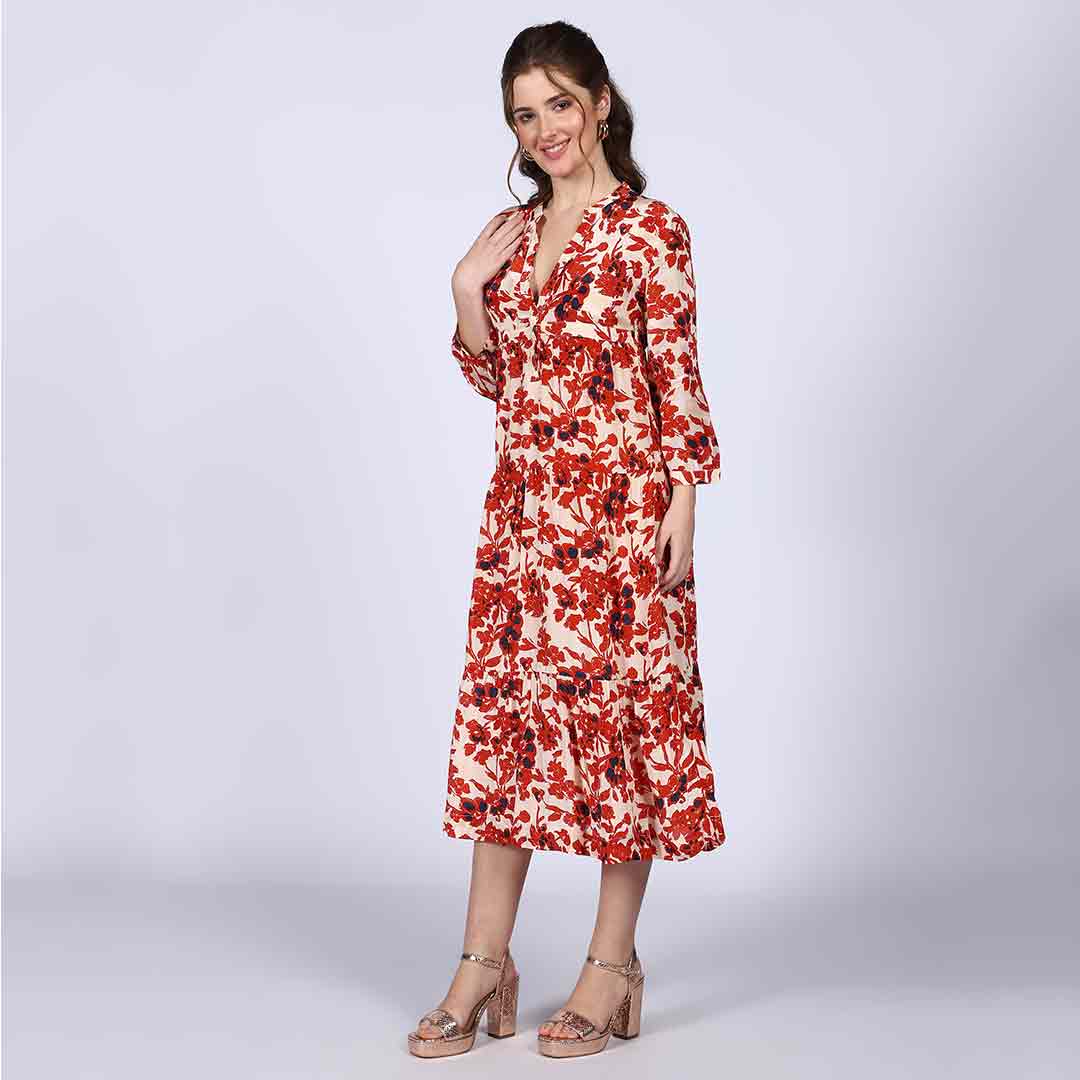 Floral Midi Dress Red Dress With White Flowers Saint Brunella Womens Ivory Red Floral Maxi Dress SaintG India Floral Midi Dress Red Dress With White Flowers Saint Brunella Womens Ivory Red Floral Maxi Dress SaintG India