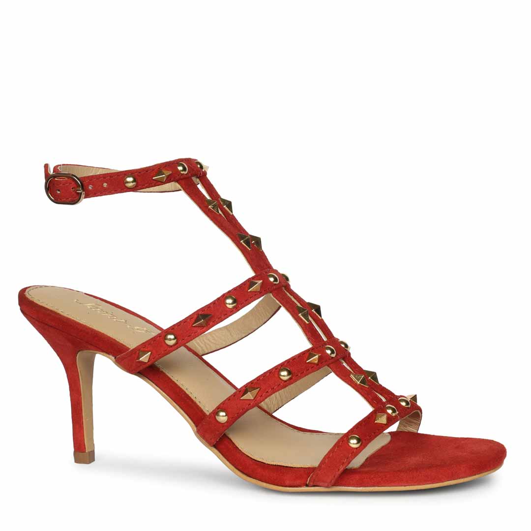 Saint Quenel Metallic Red Leather Studded Stilettos