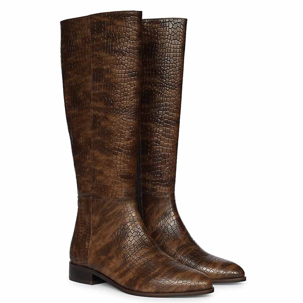 Saint Ada Brown Vintage Croco-Embossed Knee-High Boots