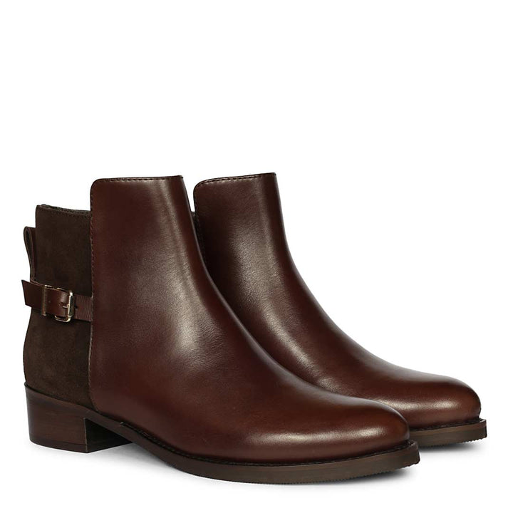 Saint Mikayla Buckle Strap Brown Leather Ankle Boots