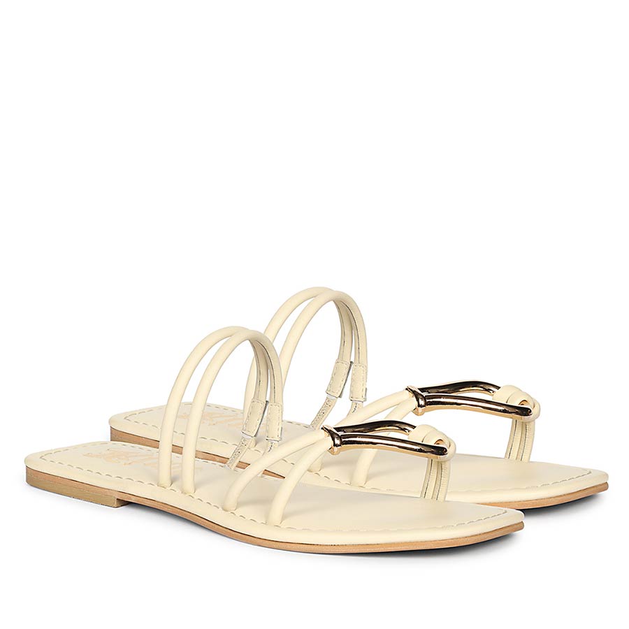 Saint Saura Off White Metal Trim Leather Flats