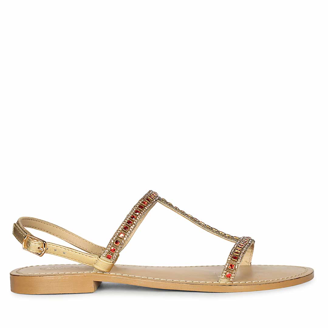 Saint Raelin Metallic Gold Leather Embellished Sandals