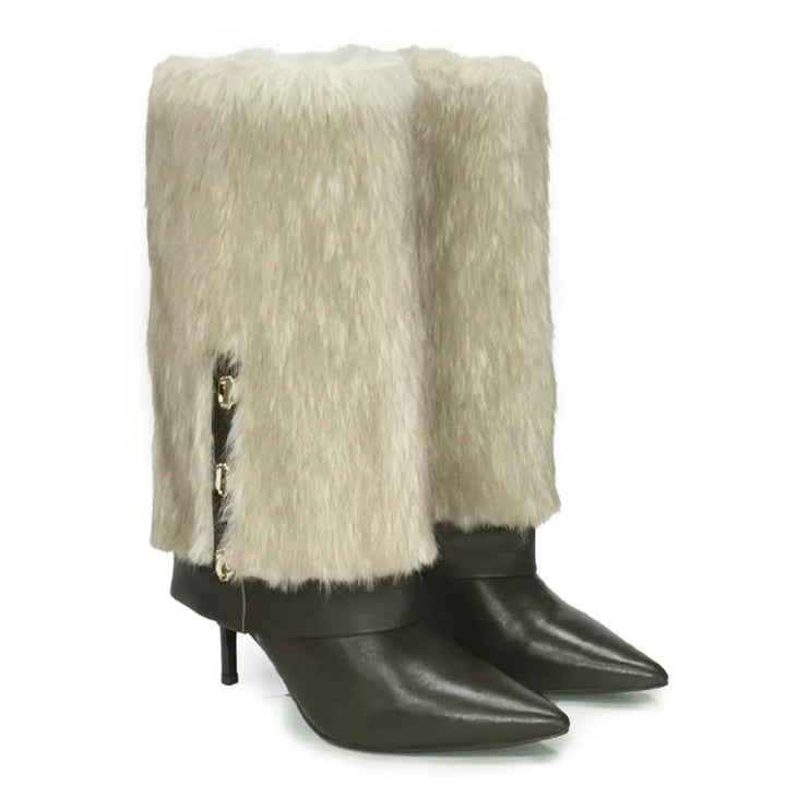 Saint Cloud Fur Cuff Brown  Leather Calf Boots
