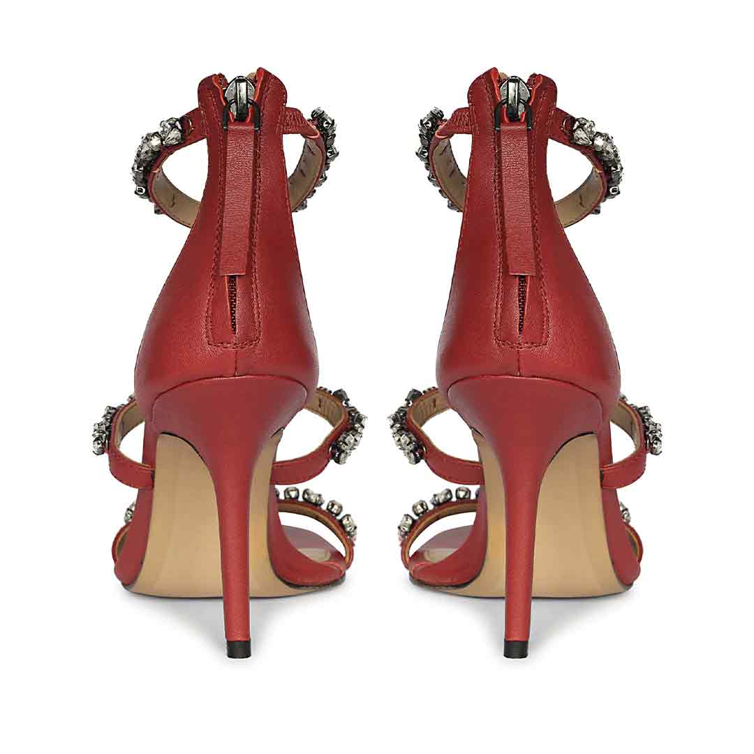 Saint Ella Stone Embellished Metallic Bordo Leather Stilettos