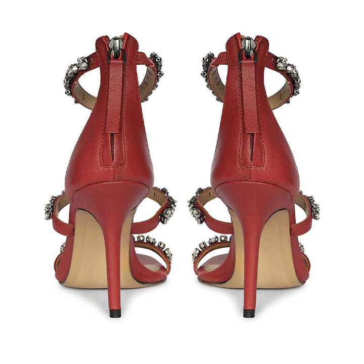 Saint Ella Stone Embellished Metallic Bordo Leather Stilettos