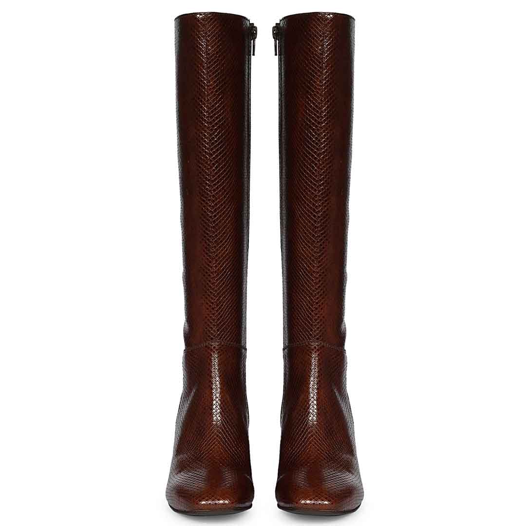 Saint Leona Croco Embossed Leather Long Boots